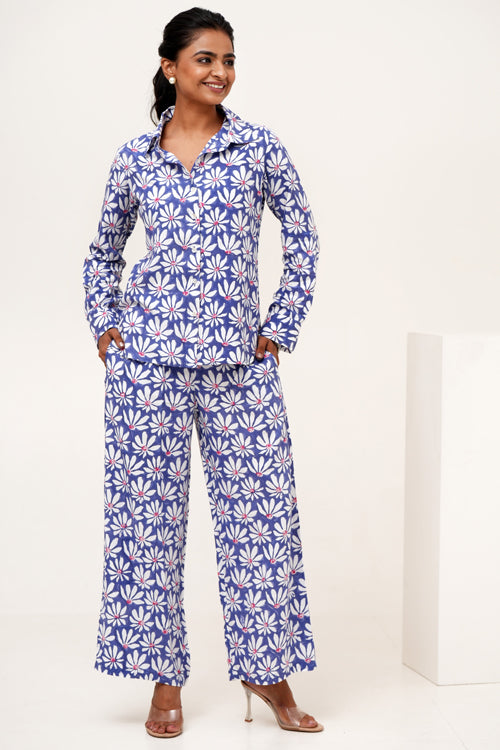 Sooti Syahi Blue Petal Hand Block Printed Co-Ord Set