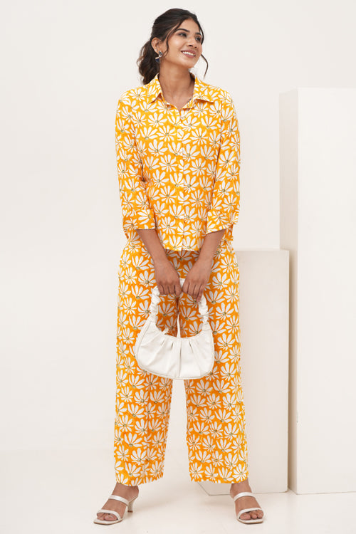 Sooti Syahi Yellow Petal Hand Block Printed Co-Ord Set