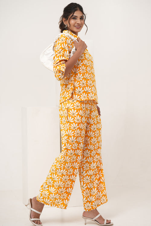 Sooti Syahi Yellow Petal Hand Block Printed Co-Ord Set