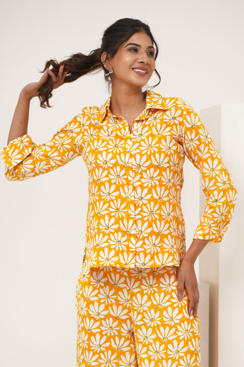 Sooti Syahi Yellow Petal Hand Block Printed Co-Ord Set