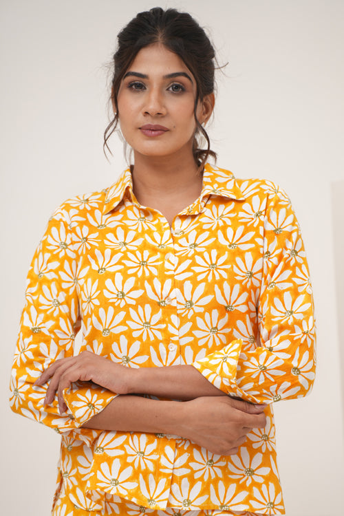 Sooti Syahi Yellow Petal Hand Block Printed Co-Ord Set