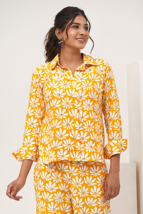 Sooti Syahi Yellow Petal Hand Block Printed Co-Ord Set