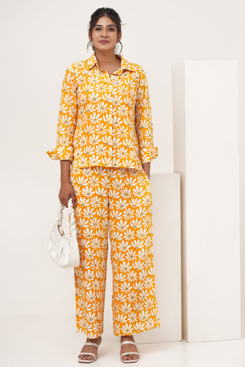 Sooti Syahi Yellow Petal Hand Block Printed Co-Ord Set