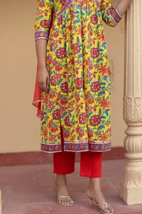 Sootisyahi -"Sunshine Garden” Hand Block Printed Cotton Suit Set