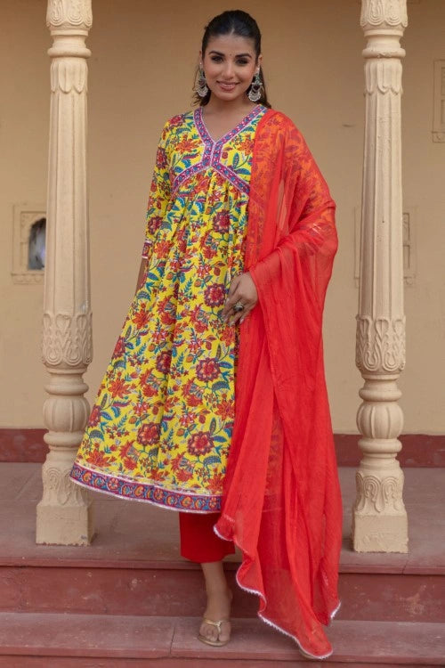 Sootisyahi -"Sunshine Garden” Hand Block Printed Cotton Suit Set