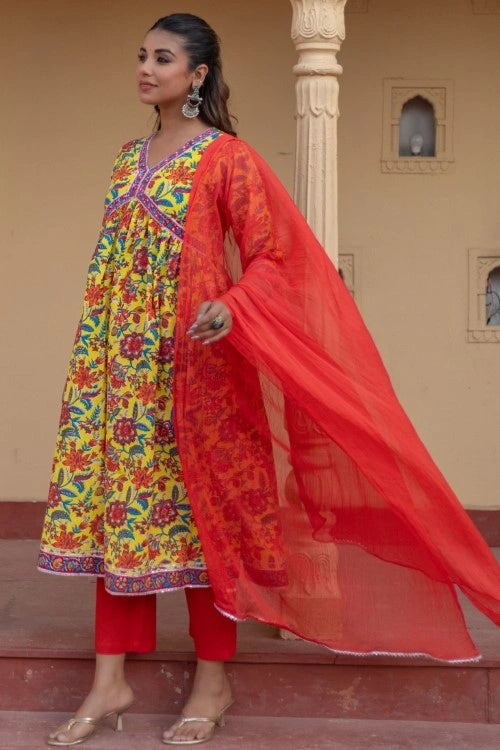 Sootisyahi -"Sunshine Garden” Hand Block Printed Cotton Suit Set
