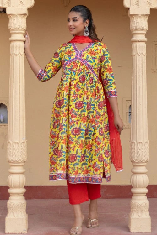 Sootisyahi -"Sunshine Garden” Hand Block Printed Cotton Suit Set