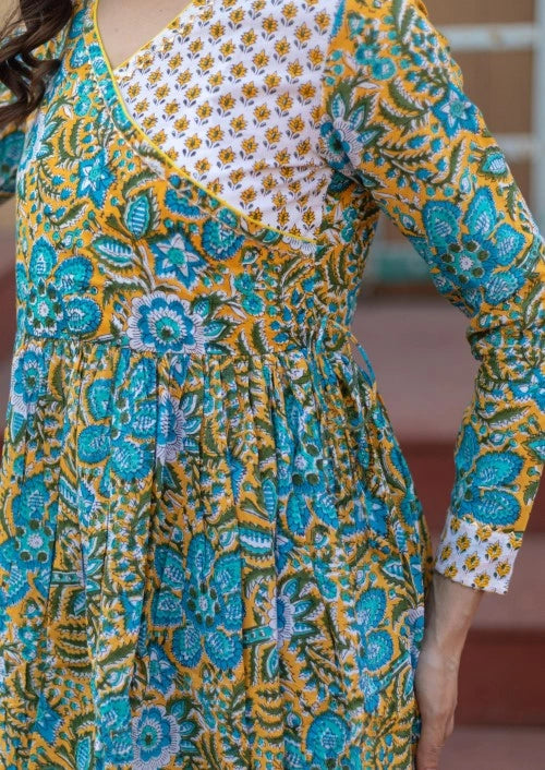 Sootisyahi -“Azure Elegance” Hand Block Printed Cotton Suit Set
