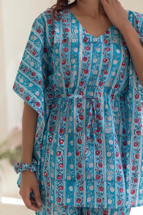 Sootisyahi -Azure-Stripes-Hand-Block-Printed-Kaftan-Set