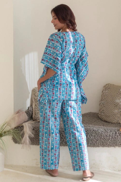 Sootisyahi -Azure-Stripes-Hand-Block-Printed-Kaftan-Set