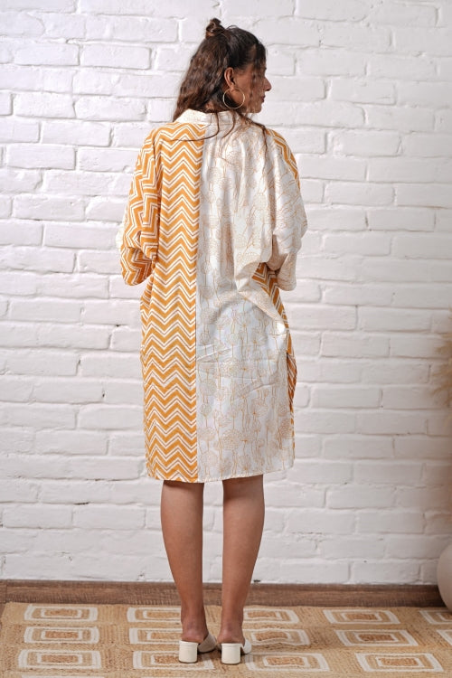 Sooti Syahi Jazzie Yellow Hand Block Printed Oversize Shirt