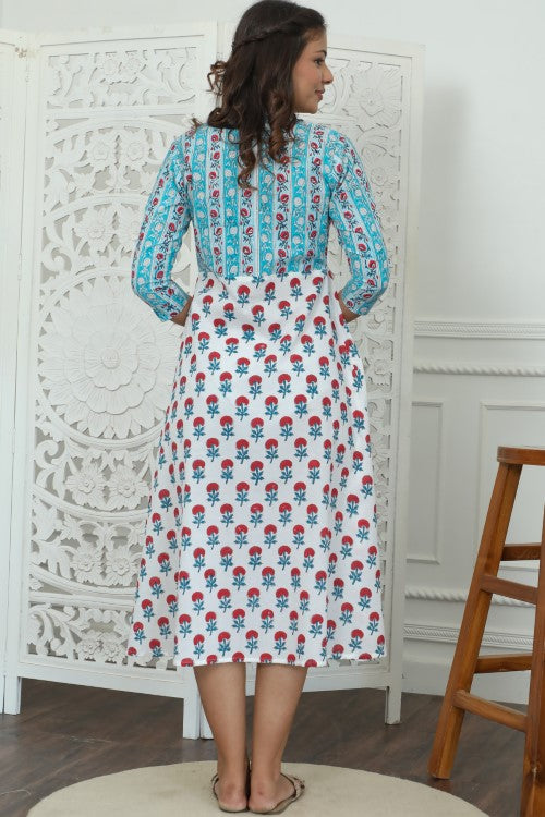 Sootisyahi ' Floralia ' Azofree Handblock Printed Pure Cotton Dress
