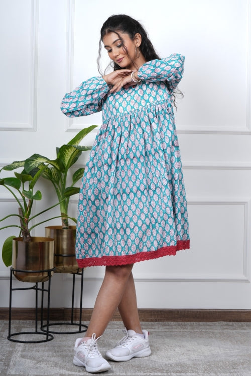 Sooti Syahi Aura Hand Block Printed Cotton Dress