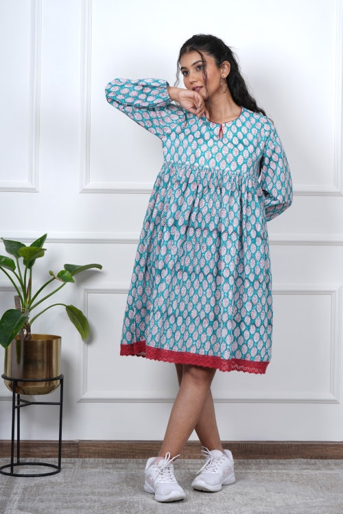 Sooti Syahi Aura Hand Block Printed Cotton Dress