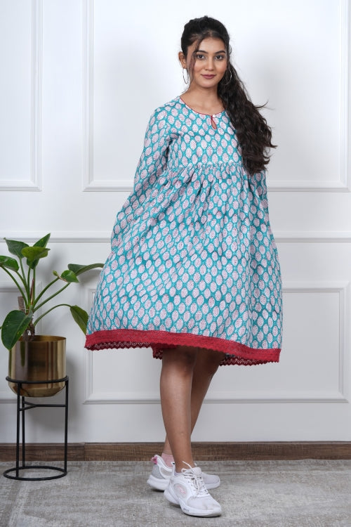 Sooti Syahi Aura Hand Block Printed Cotton Dress