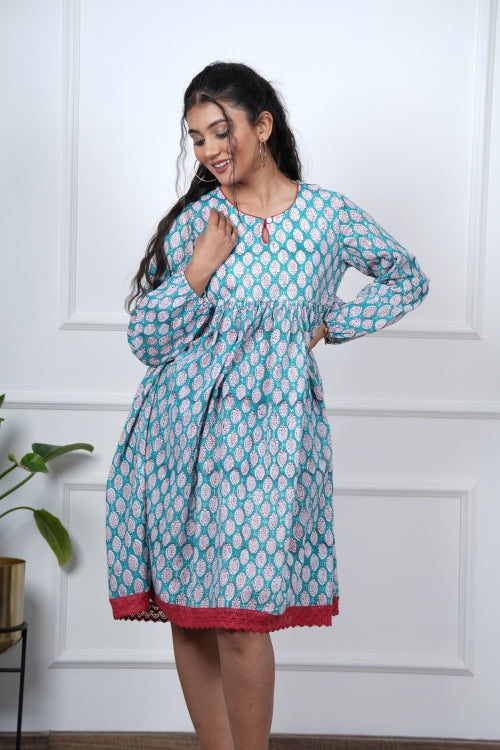 Sooti Syahi Aura Hand Block Printed Cotton Dress