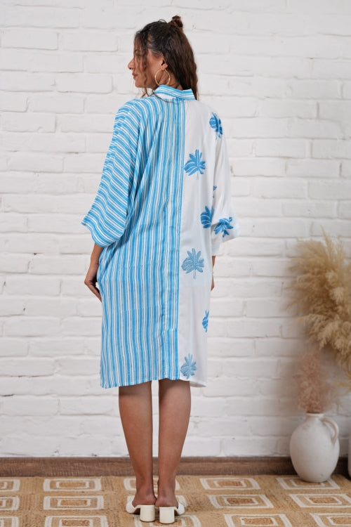 Sooti Syahi Kristen In Blue Hand Block Printed Oversize Shirt