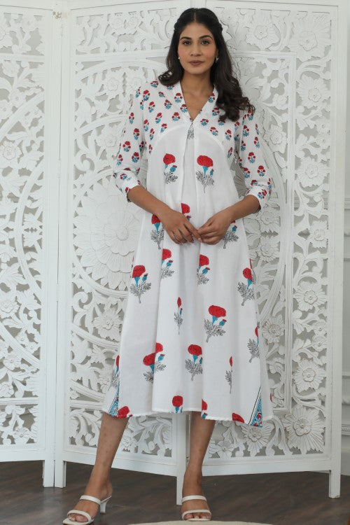 Sootisyahi ' Petunia ' Azofree Handblock Printed Pure Cotton Dress