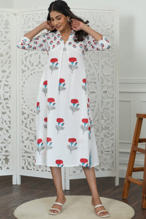 Sootisyahi ' Petunia ' Azofree Handblock Printed Pure Cotton Dress