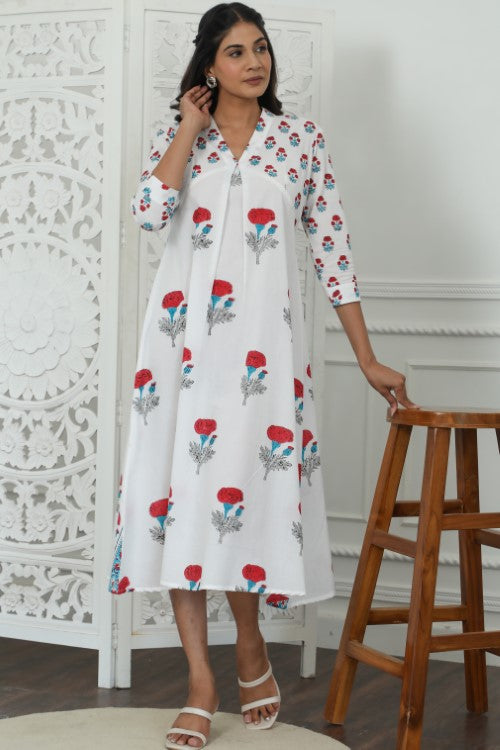 Sootisyahi ' Petunia ' Azofree Handblock Printed Pure Cotton Dress
