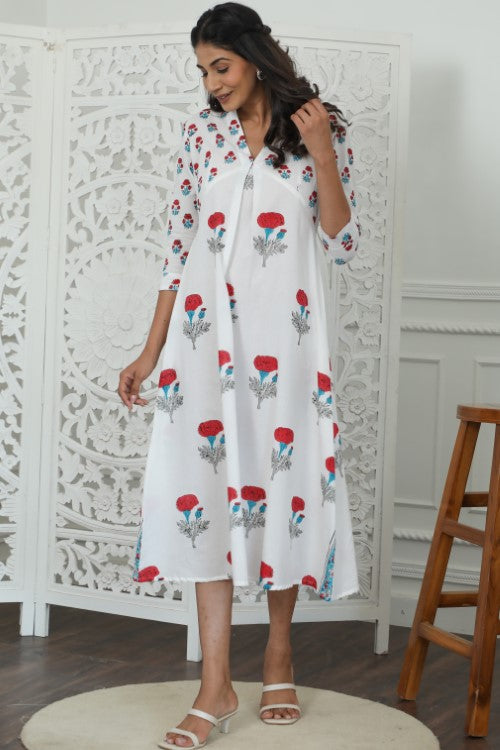 Sootisyahi ' Petunia ' Azofree Handblock Printed Pure Cotton Dress
