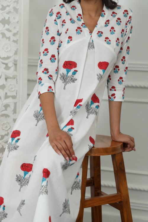 Sootisyahi ' Petunia ' Azofree Handblock Printed Pure Cotton Dress