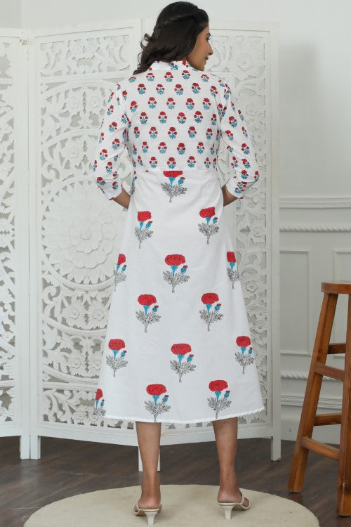 Sootisyahi ' Petunia ' Azofree Handblock Printed Pure Cotton Dress