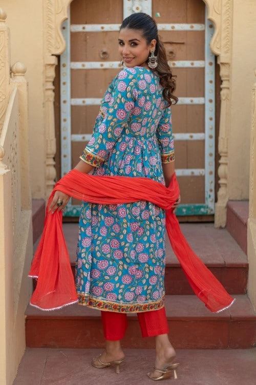Sootisyahi -“Floral Celebration” Hand Block Printed Cotton Suit Set