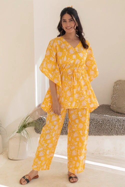 Sootisyahi -Golden-Petals-Cotton-Kaftan-Set