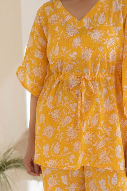 Sootisyahi -Golden-Petals-Cotton-Kaftan-Set
