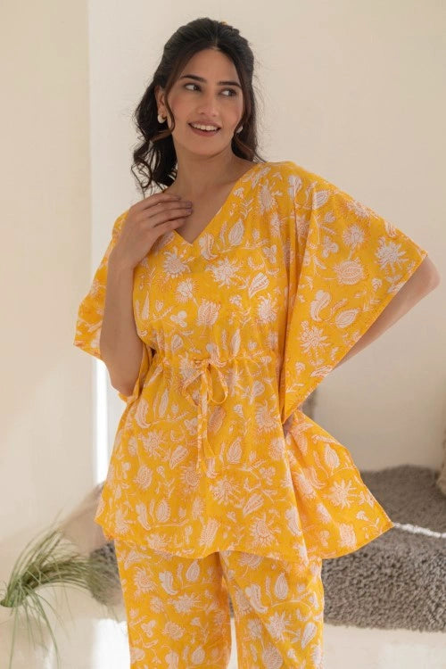 Sootisyahi -Golden-Petals-Cotton-Kaftan-Set