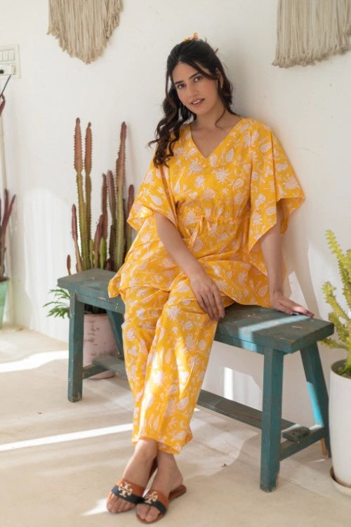 Sootisyahi -Golden-Petals-Cotton-Kaftan-Set