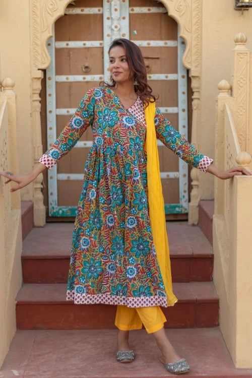 Sootisyahi -“Celebration Medley” Hand Block Printed Cotton Suit Set