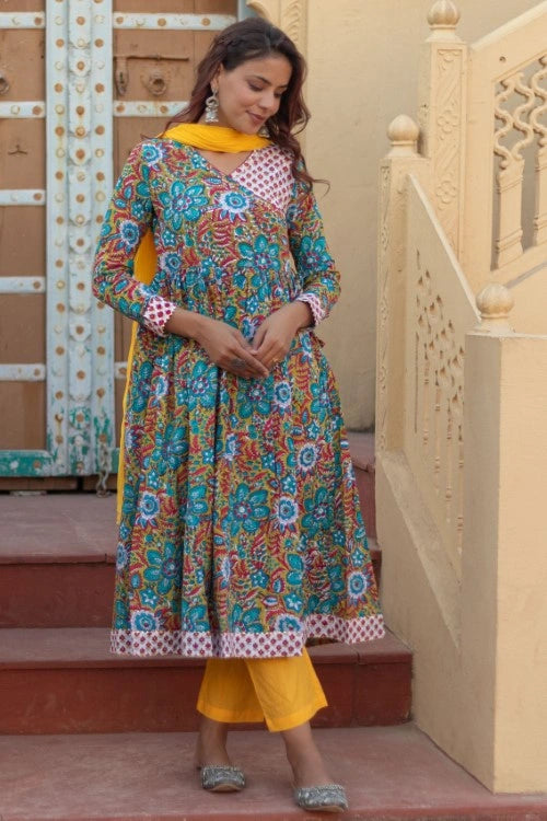 Sootisyahi -“Celebration Medley” Hand Block Printed Cotton Suit Set