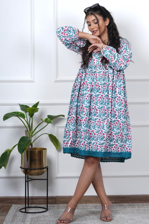 Sooti Syahi Jasmine Joy Hand Block Printed Dress
