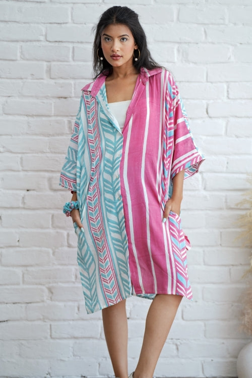 Sooti Syahi Barbie In Pink Hand Block Printed Oversize Shirt