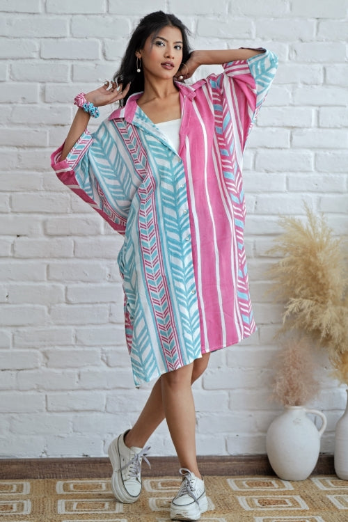 Sooti Syahi Barbie In Pink Hand Block Printed Oversize Shirt