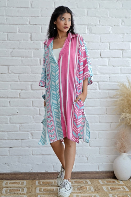 Sooti Syahi Barbie In Pink Hand Block Printed Oversize Shirt