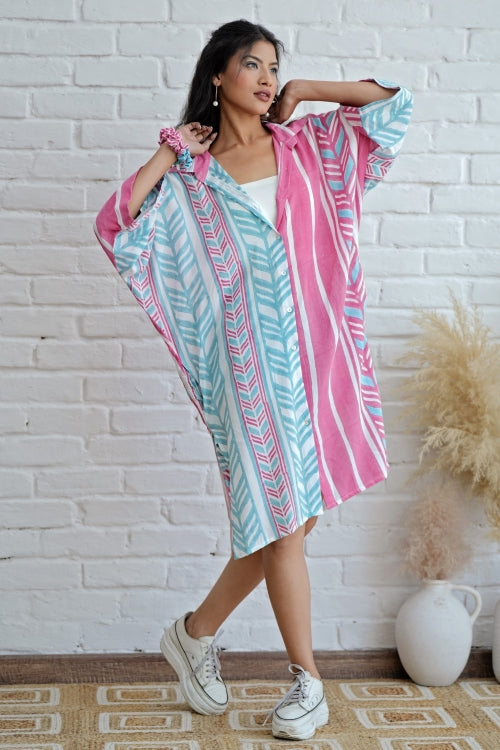 Sooti Syahi Barbie In Pink Hand Block Printed Oversize Shirt