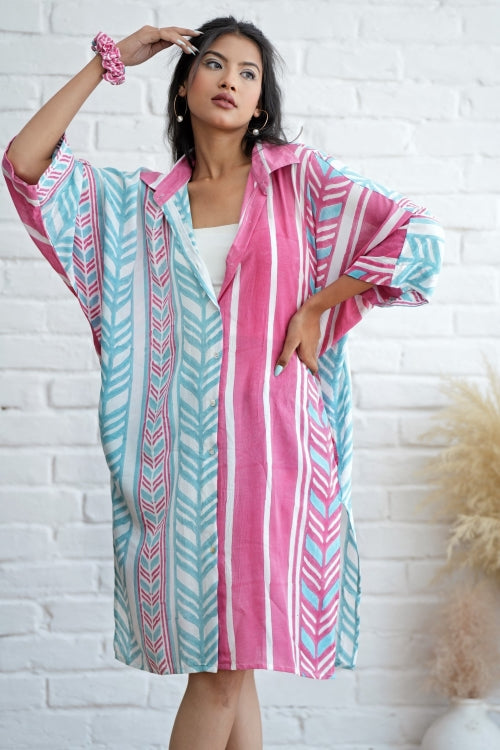 Sooti Syahi Barbie In Pink Hand Block Printed Oversize Shirt