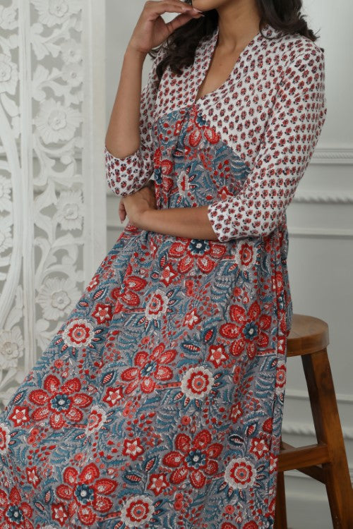 Sootisyahi ' Daisyana ' Azofree Handblock Printed Pure Cotton Dress