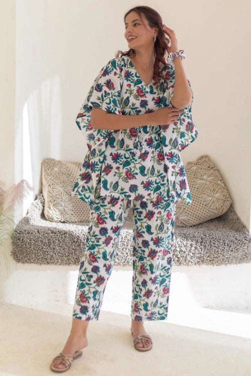 Sootisyahi -Garden-Retreat-Hand-Block-Printed-Kaftan-Set