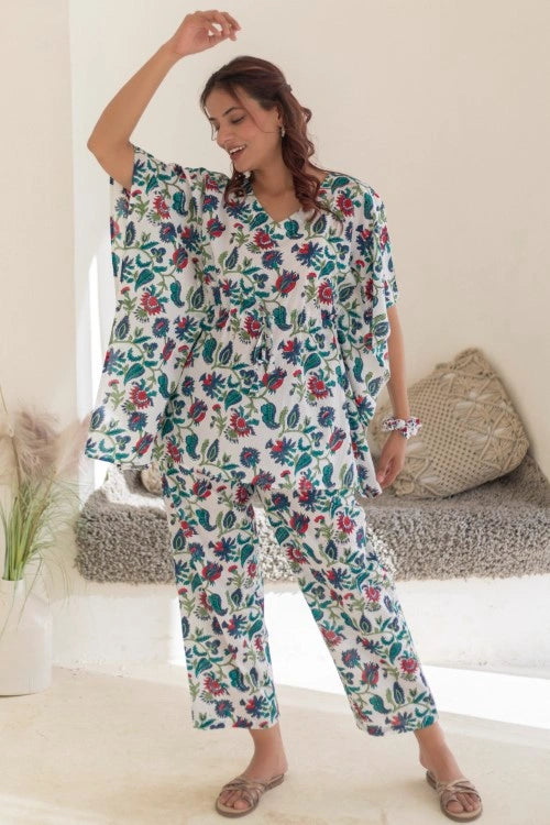 Sootisyahi -Garden-Retreat-Hand-Block-Printed-Kaftan-Set
