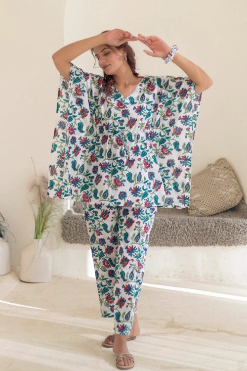 Sootisyahi -Garden-Retreat-Hand-Block-Printed-Kaftan-Set