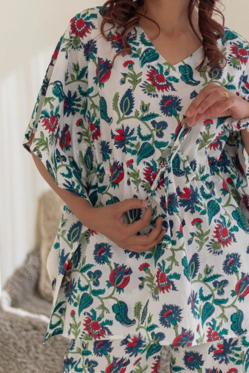 Sootisyahi -Garden-Retreat-Hand-Block-Printed-Kaftan-Set