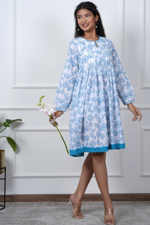 Sooti Syahi Lily Love Hand Block Printed Dress