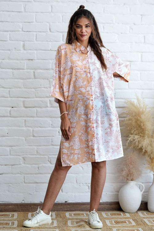 Sooti Syahi Grace In Peach Hand Block Printed Oversize Shirt