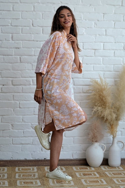 Sooti Syahi Grace In Peach Hand Block Printed Oversize Shirt