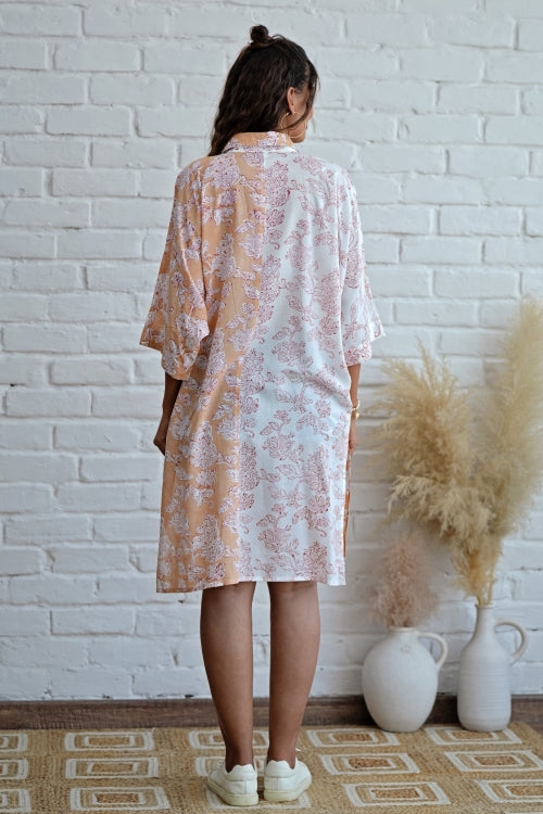 Sooti Syahi Grace In Peach Hand Block Printed Oversize Shirt