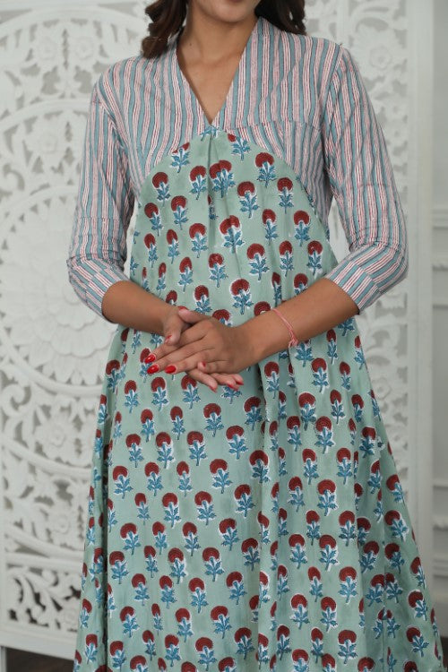 Sootisyahi ' Florenza ' Azofree Handblock Printed Pure Cotton Dress